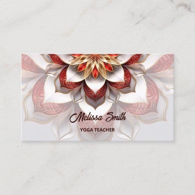 Red Gold 3D Mandala Business Card (Front)