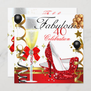 Red Gold 40 & Fabulous 40th Birthday Party Invitation