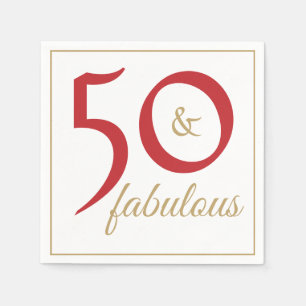 Red Gold 50 and Fabulous Birthday Party Napkins