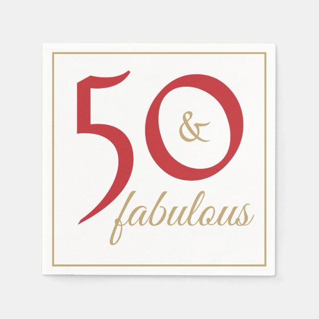 Red Gold 50 and Fabulous Birthday Party Napkins (Front)