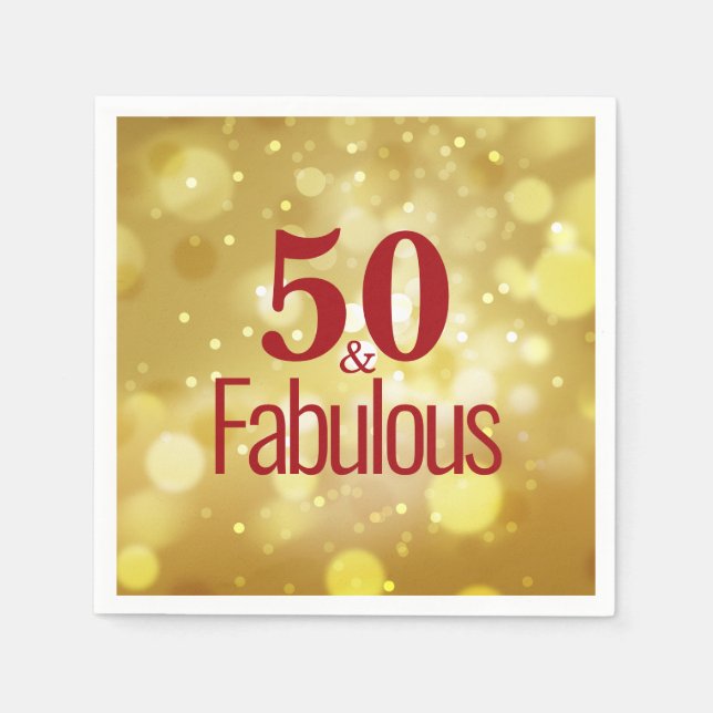 Red Gold 50 & Fabulous Birthday Party Paper Napkin (Front)