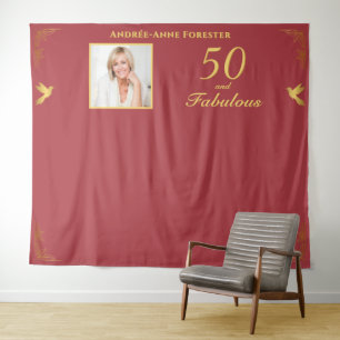 Red Gold 50 Fabulous Birthday Photo Backdrop