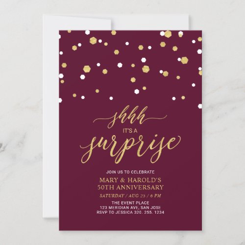 Red  Gold  50th Surprise Wedding Anniversary Invitation