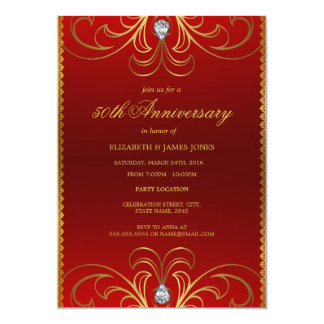 Red & Gold 50th Wedding Anniversary Invitation