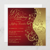 Red & Gold 60th Birthday Party Invitation (Front/Back)