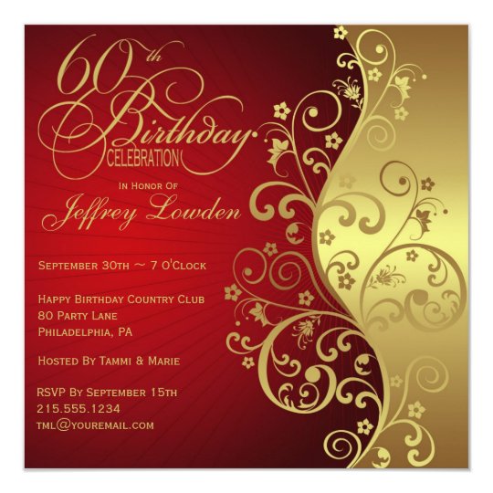 Red & Gold 60th Birthday Party Invitation | Zazzle.com