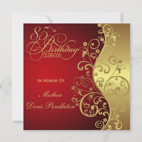 Red &amp;  Gold 85th Birthday Party Invitation