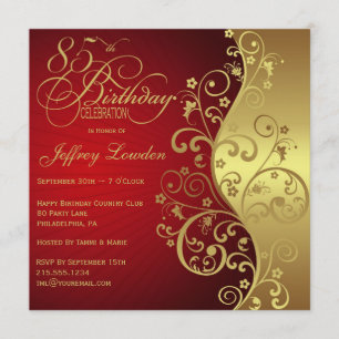 Red & Gold 85th Birthday Party Invitation