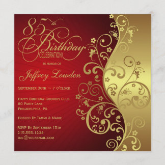 Red & Gold 85th Birthday Party Invitation