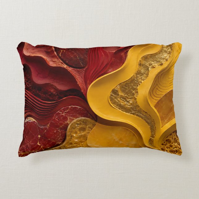Red Gold Abstract Bold Fire Art Gift Accent Pillow (Front)