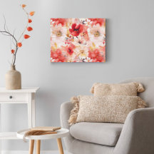 Red Gold Abstract Painting Floral Pattern