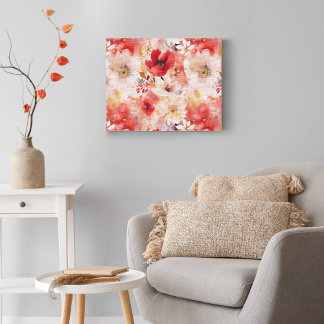 Red Gold Abstract Painting Floral Pattern Canvas Print