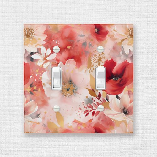 Red Gold Abstract Painting Floral Pattern Light Switch Cover