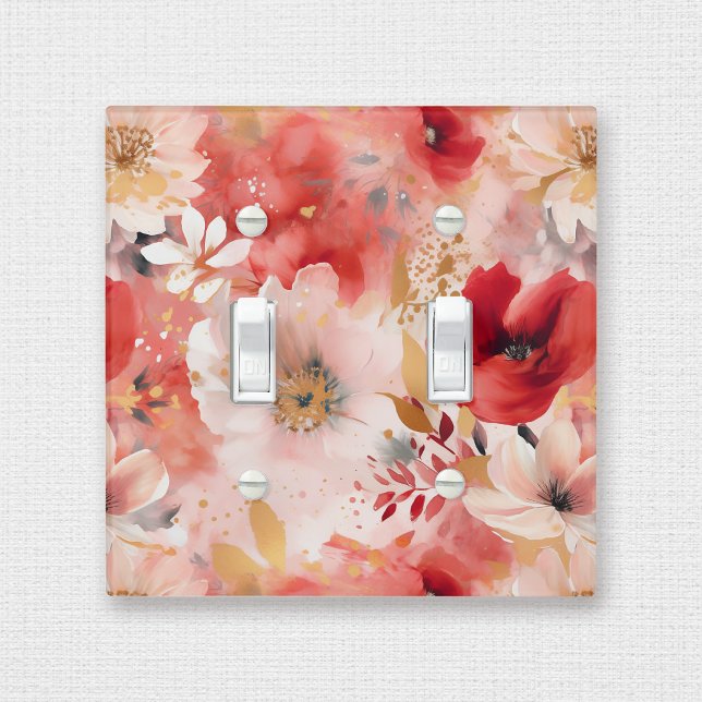 Red Gold Abstract Painting Floral Pattern Light Switch Cover (Creator Uploaded)