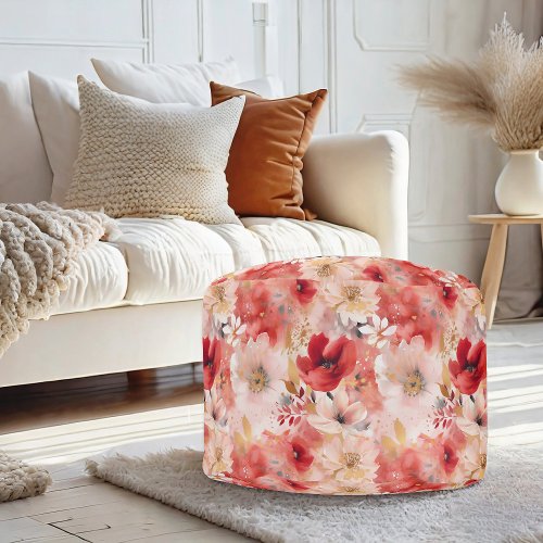 Red Gold Abstract Painting Floral Pattern Pouf