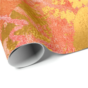 Red Gold Abstract Peach Marble Shiny Metallic Wrapping Paper