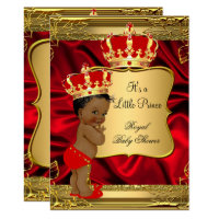 Red Gold African American Prince Baby Shower Card