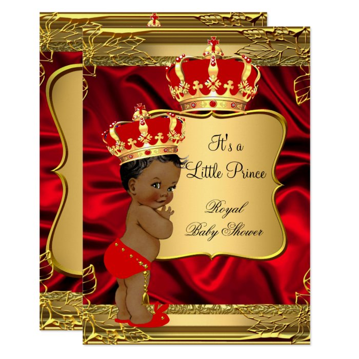 Red Gold African American Prince Baby Shower Card | Zazzle