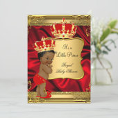 Red Gold African American Prince Baby Shower Invitation (Standing Front)