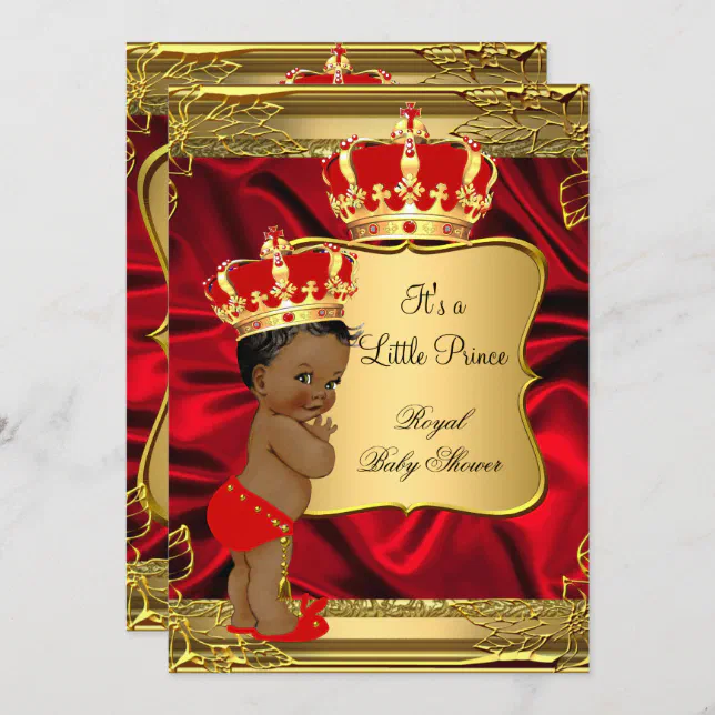 Red Gold African American Prince Baby Shower Invitation | Zazzle