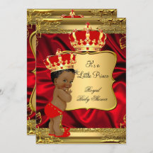 African American invitation royal baby shower digital Little Prince Red and Gold prince baby shower red and gold Sneakers polka dot