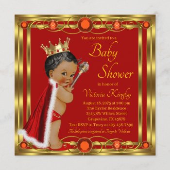 Red Gold African American Prince Jewel Baby Shower Invitation by The_Baby_Boutique at Zazzle