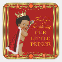 Red Gold Afro Prince Jewel Baby Shower Stickers