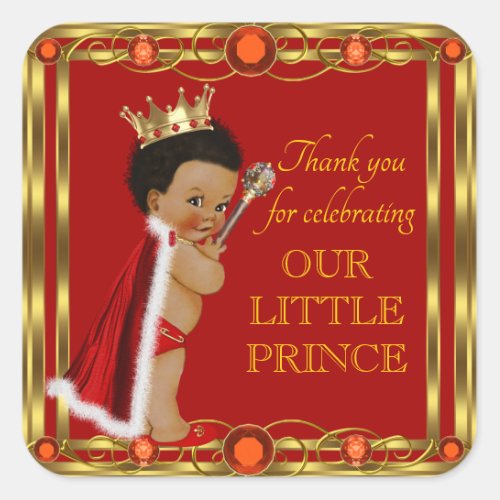 Red Gold Afro Prince Jewel Baby Shower Stickers