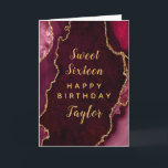 Red Gold Agate Sweet Sixteen Happy Birthday Card<br><div class="desc">This elegant and glamorous birthday card can be personalized with a name or title such as daughter,  granddaughter,  niece,  friend etc. The design features a red agate marble background with faux gold glitter accents. The text combines handwritten script and modern sans serif fonts for a classy and sophisticated look.</div>