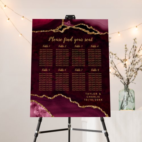 Red Gold Agate Wedding 8 Tables Seating Chart Foam Board