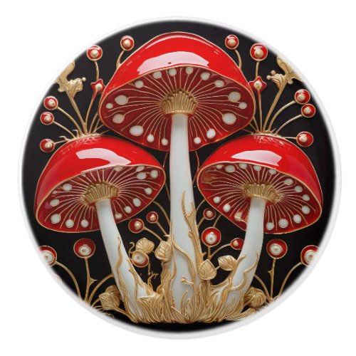 Red Gold Amanita Muscaria Mushroom 3D Effect Ceramic Knob
