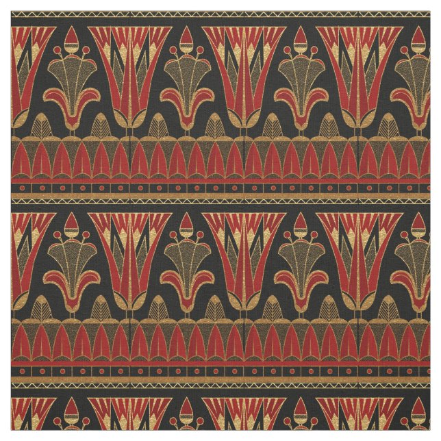 Red Gold and Black Art Deco Fabric (Swatch)