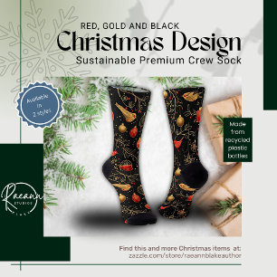 Red, Gold and Black Christmas Design Crew Socks