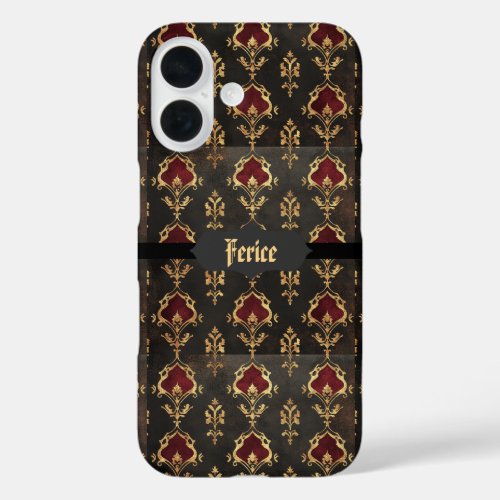 Red Gold and Black Gothic Damask iPhone 16 Case