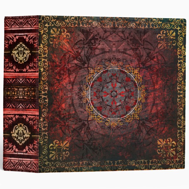 Red Gold and Black Royal Documents Ancient Tome 3 Ring Binder (Front/Spine)