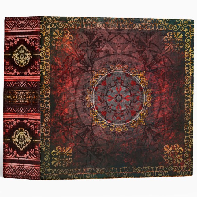 Red Gold and Black Royal Documents Ancient Tome 3 Ring Binder (Front/Spine)