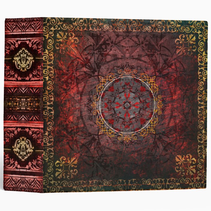 Red Gold and Black Royal Documents Ancient Tome 3 Ring Binder | Zazzle