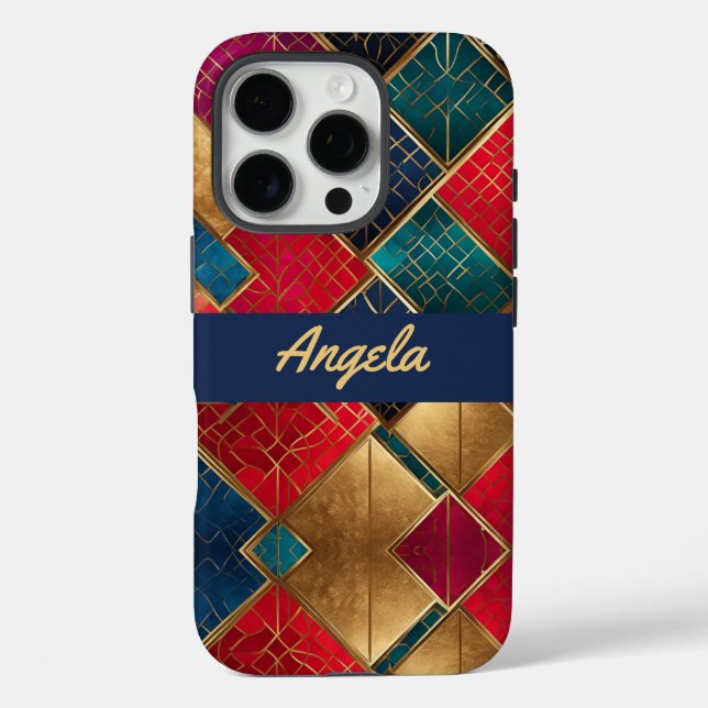Red Gold and Blue Squares Case-Mate iPhone Case (Back)