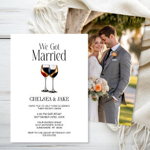 Red Gold and Blue Wine Glasses Wedding After Party Invitation