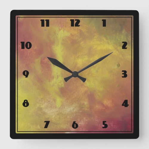 Red Gold and Green Abstract Oil Painting Square Wall Clock