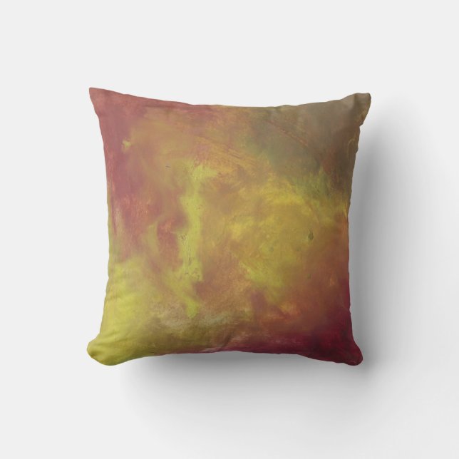 Red Gold and Green Abstract Oil Painting Throw Pillow (Front)