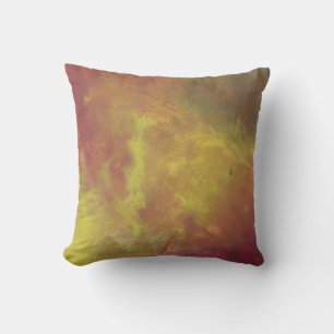 Red Gold and Green Abstract Oil Painting Throw Pillow