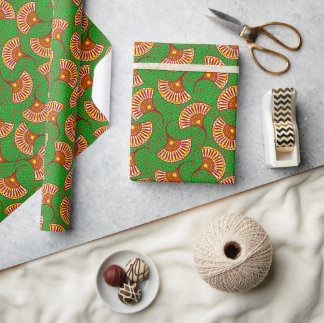 Red Gold And Green Ankara Fan Print Wrappin Wrapping Paper