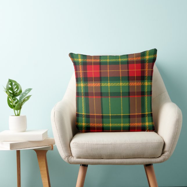 Red Gold and Green Checkered Christmas    Throw Pillow (Chair)