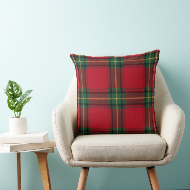 Red Gold and Green Checkered Christmas    Throw Pillow (Chair)