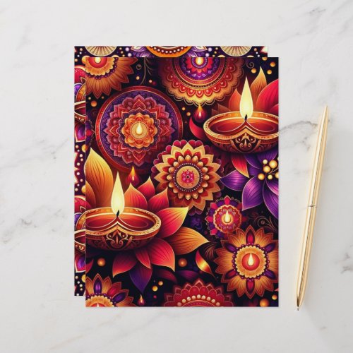 Red Gold and Purple Diwali Scrapbook Paper