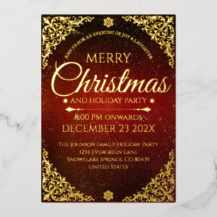 Red Gold and Velvet Elegant Christmas Invitaiton Foil Invitation