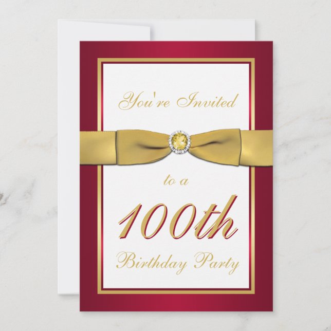Red, Gold, and White 100th Birthday Invitation (Front)