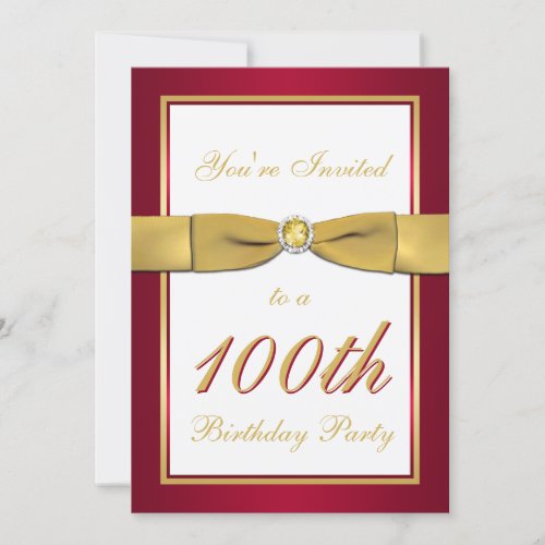 Red Gold and White 100th Birthday Invitation