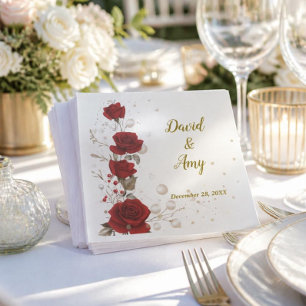Red, Gold, and White elegant wedding napkins